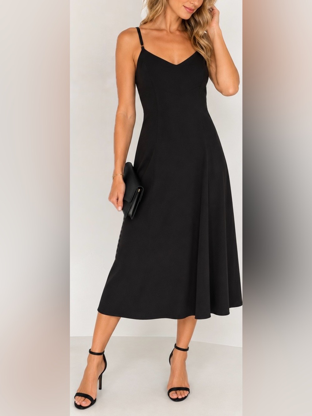 Calvin Klein NWT Black Fit & Flare Midi Dress Adjustable Straps Size 6